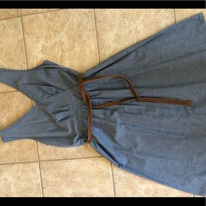 Lightweight Chambray faux wrap front dress w/belt